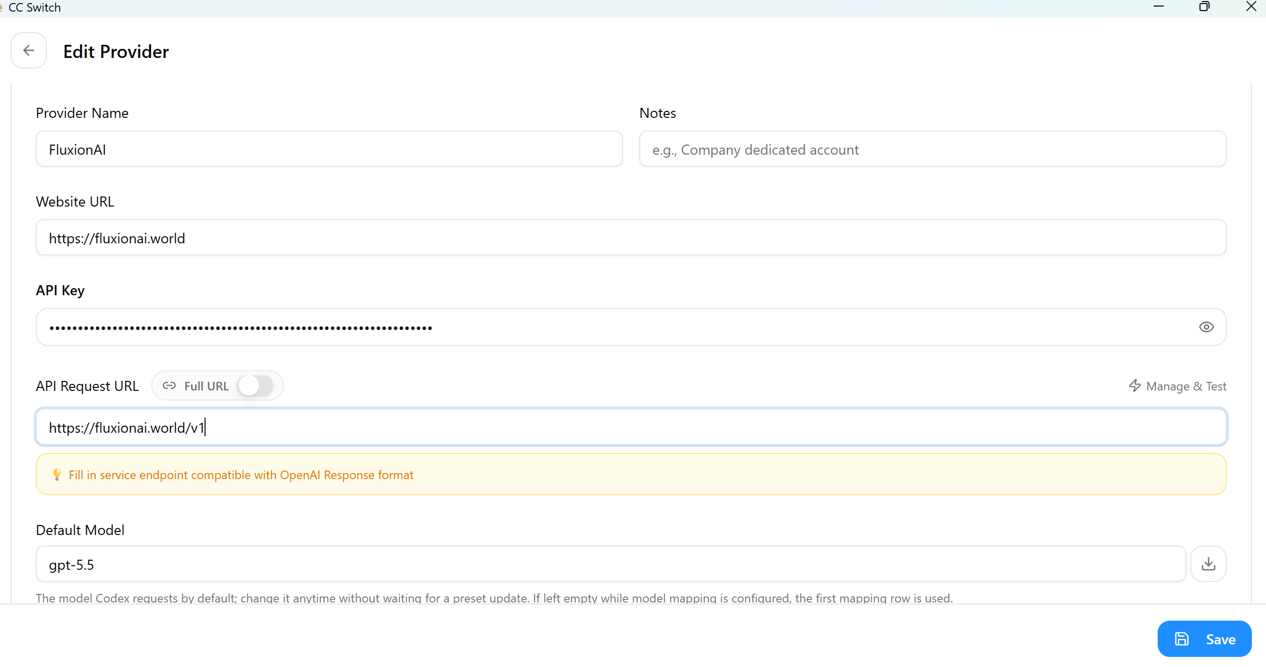 Configure the Codex OpenAI provider
